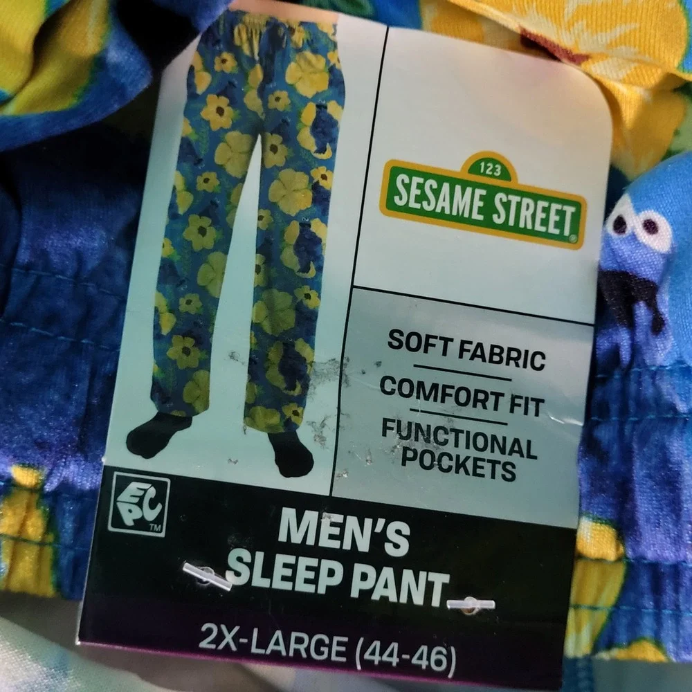 Sesame Street Sleep Pants Men‎ 2XL Blue Cookie Monster NWT Floral Pajama Bottoms